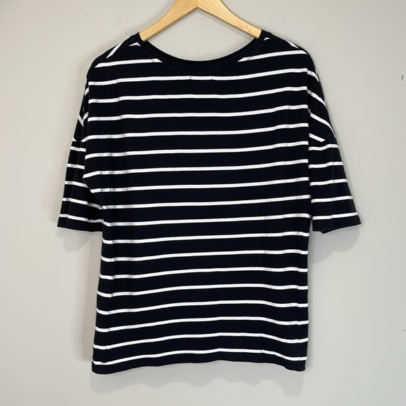 Jacob Striped Drop Shoulder Short Sleeve T-Shirt Black White Cotton Modal M - Picture 6 of 11